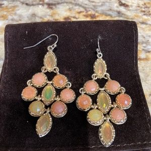 beige & coral stone chandelier earrings
